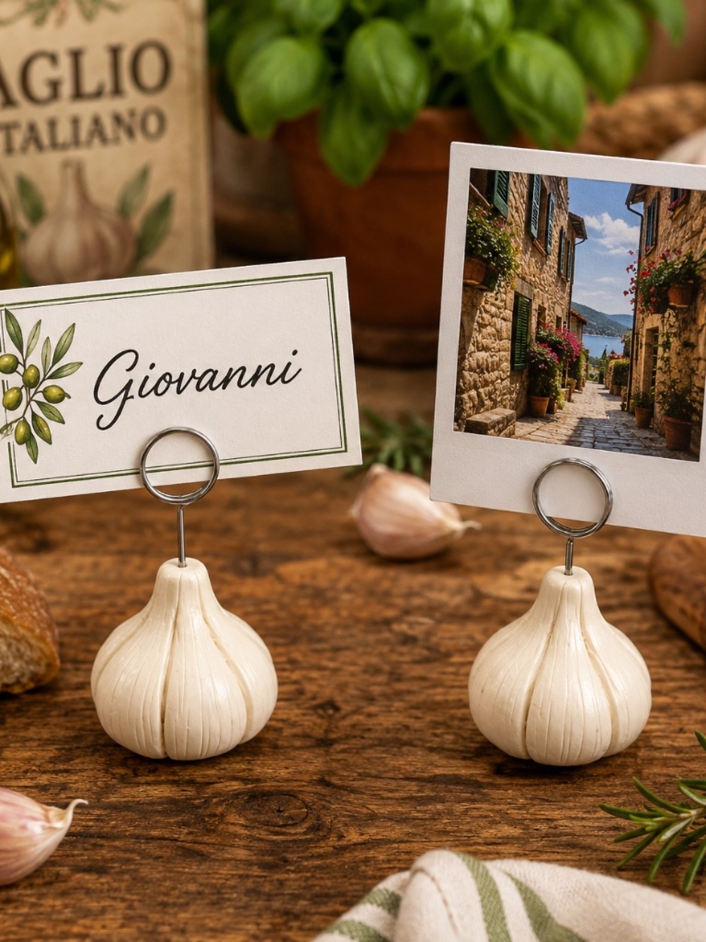 Garlic Photo & Place Card Holder, Food Label | Set of 2 Handmade Italian Kitchen